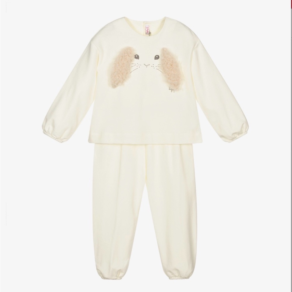 Il Gufo Girls Grey Cotton Jersey Playset with Bunny Design, Size 3y/36M